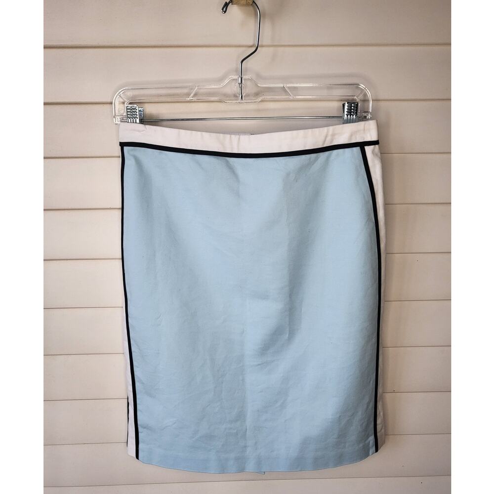 Pencil Skirt Light Blue and White with Black Piping Mid Thigh Length with Slit